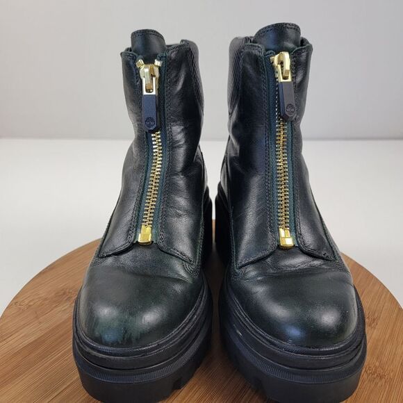 Timberland Everleigh Boot Front Zip Mid Boots Green Leather Womens 7.5 Platform - Picture 4 of 13